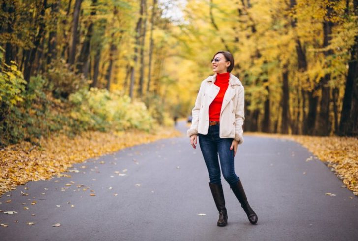 Fall fashion with knee-high boots.